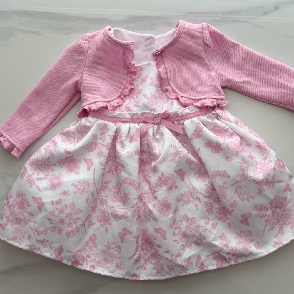Nannette Baby Girl Pink Floral Dress with Cardigan